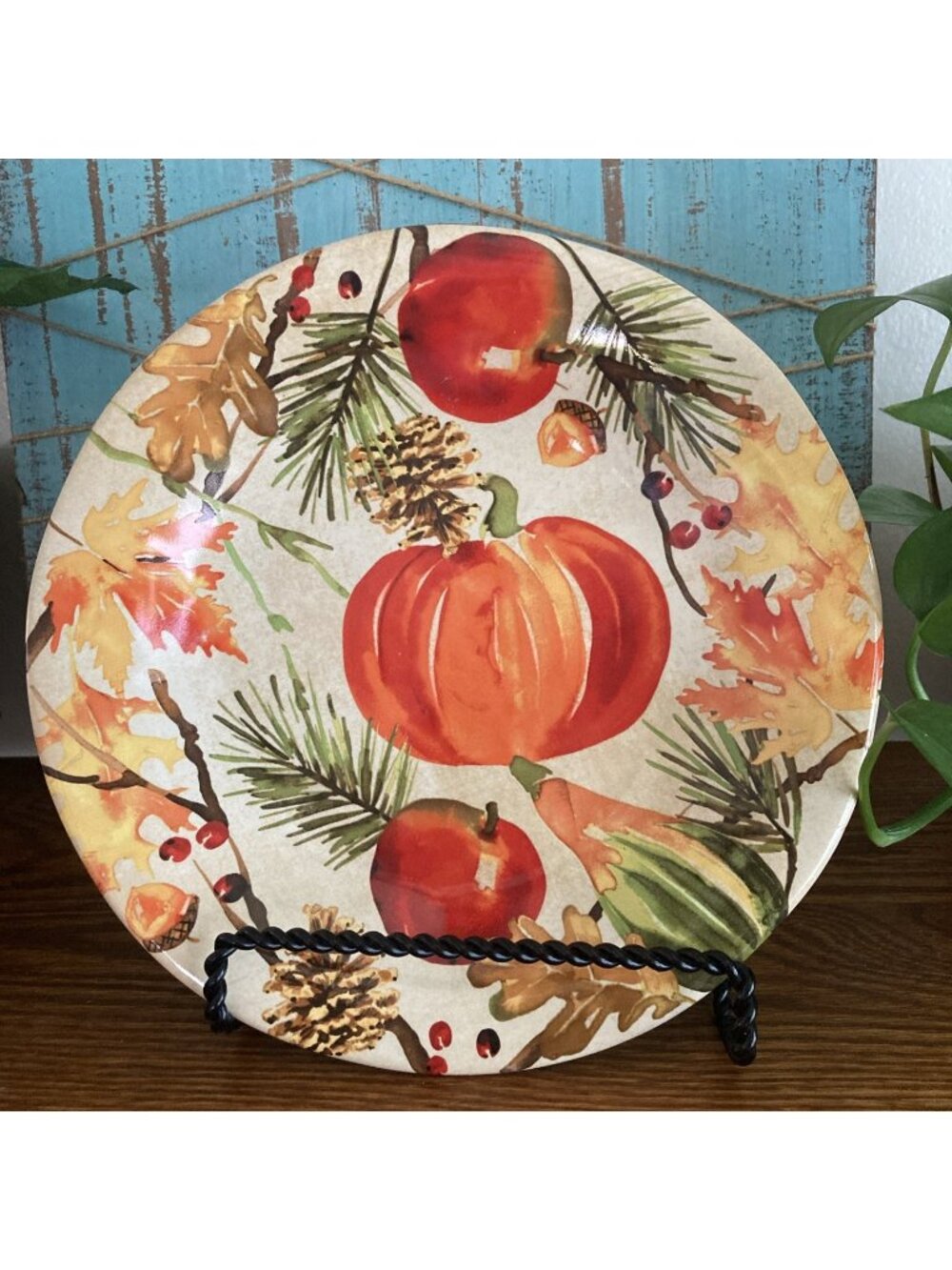 222 Fifth Fall Festivities Thanksgiving Pumpkins Fall Leaves 4 Pc Salad Plates
